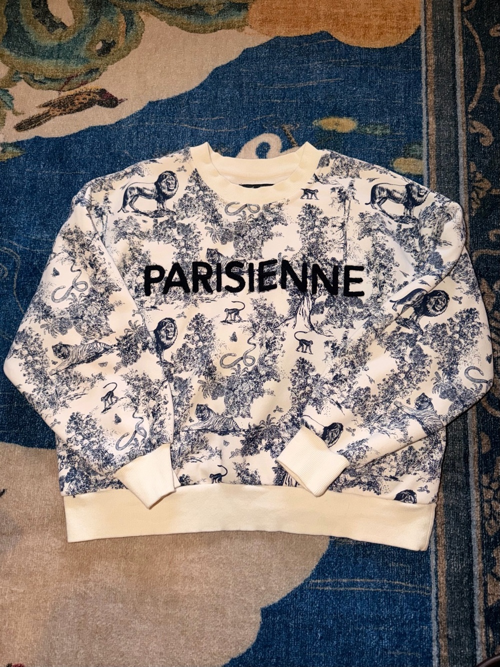 Parisienne Printed Crewneck Sweater - White/Navy